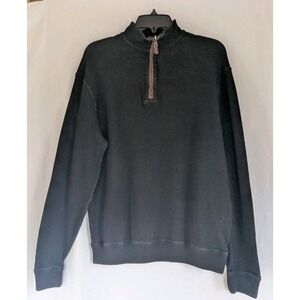 Cremieux Men's 1/4 Zip Pullover Sweater Sz M Mock Neck Elbow Patch Charcoal